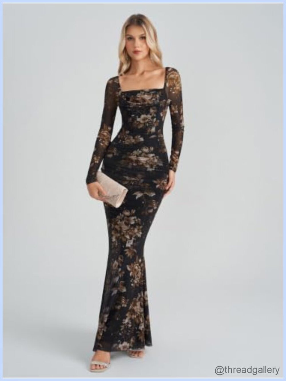 Long Sleeve Corset Maxi Dress Formal Wedding Guest Bodycon Mesh - Picture 5 of 5